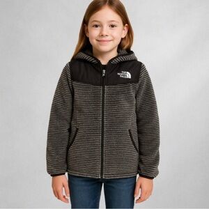 The North Face Girl’s Jacket L Fleece Hoodie Youth
Black/gray Full Zip Striped